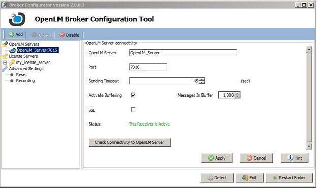 OpenLM Broker Installation Guide: Comprehensive KB4004b 5 4f. Check connectivity to OpenLM Server: This button performs a connectivity check. 4g. Apply: Saves the information entered. 4h.