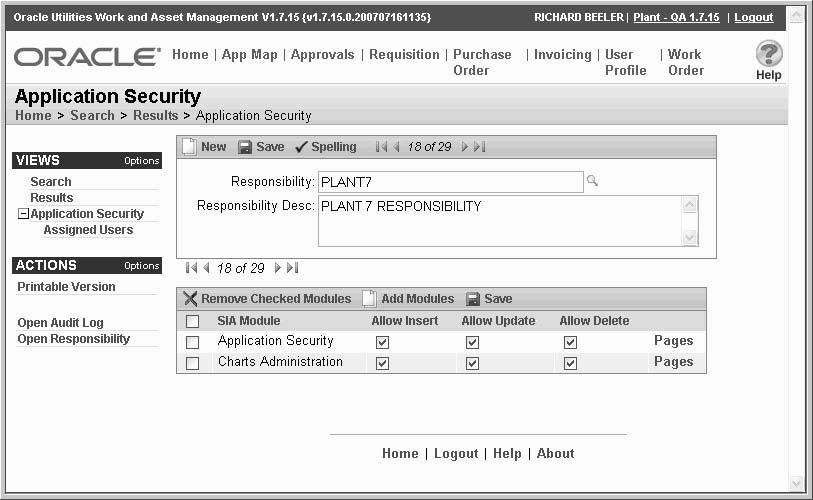 Administration Chapter 5 Application Security The Application Security module works with the Responsibility module to control the allowed privileges to specific objects in the system.