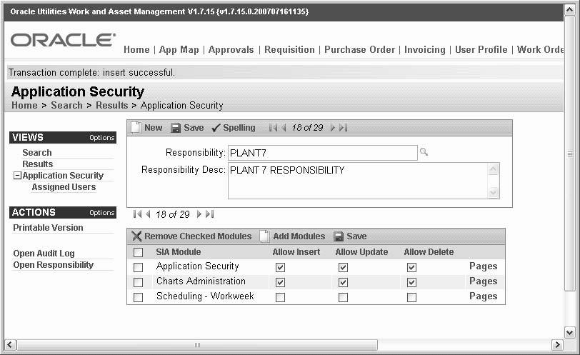 The Add Modules wizard displays a screen where you can select the modules to add to the responsibility.