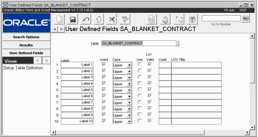 UDF Setup Window 4. Press F8. The system lists all of the tables that contain Attribute columns.