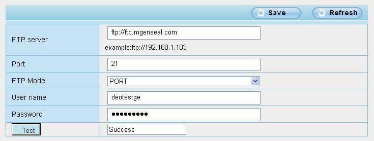 Figure 4.49 FTP server: If your FTP server is located on the LAN, you can set as Figure 4.48. If you have an FTP server which you can access on the internet, you can set as Figure 4.49. Port: Default is port 21.