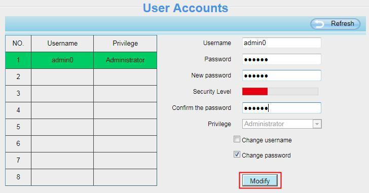 enter the old password and the new password, lastly click modify to take effect.