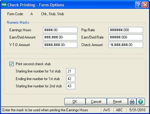 LESSON 14 - CUSTOMIZING FORMS 4 In the Form Options window, customize the numeric masks that determine how dollar amounts print and other