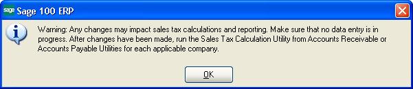LESSON 18 - CHANGING SALES TAX INFORMATION Lesson 18 - Changing Sales Tax Information NOTE This lesson assumes that sales tax information has been set up and sales tax has already been calculated on
