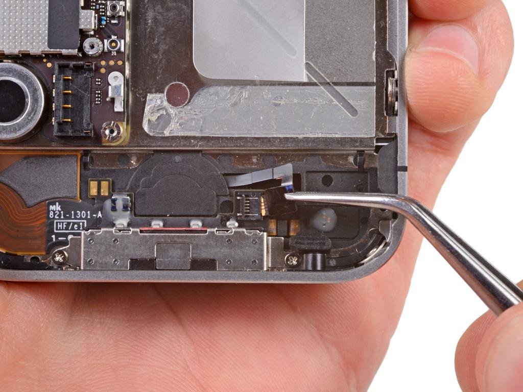 Step 17 Use a pair of tweezers to pull the home button ribbon cable out of its socket.