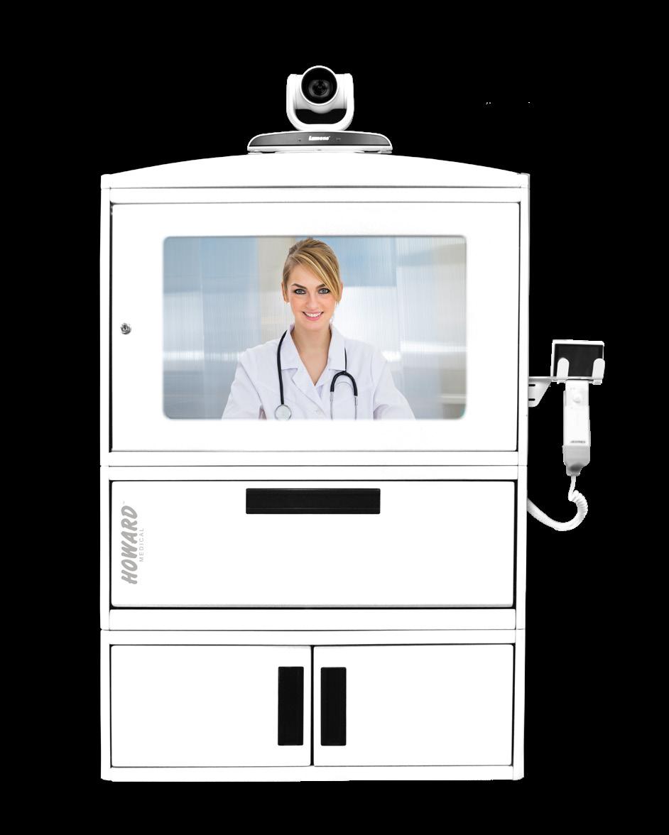 This cabinet provides a unique and secure way to enhance telemedicine anywhere sufficient wall space is available.