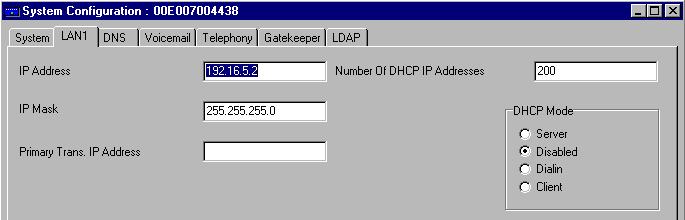 199 (IP Office Manager IP address) On the LAN1 tab, provide the following information: o IP address (controller) = 192.16.5.2 o IP Mask = 255.