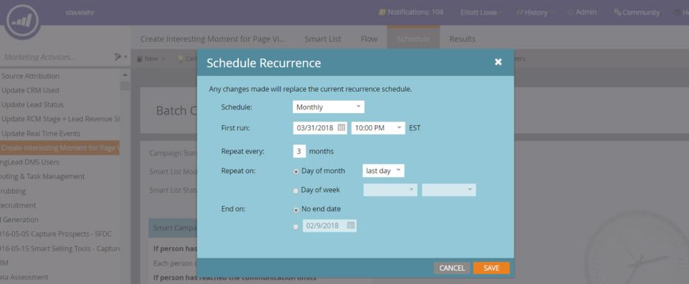Recurring schedule on the last day of the quarter 10 Deduplicate Marketo. Aruba Networks ran a duplicate cleanup with RingLead and reduced storage from 1.