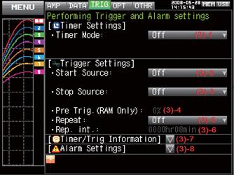 (3) TRIG Settings This menu is used to specify trigger conditions and alarm settings.