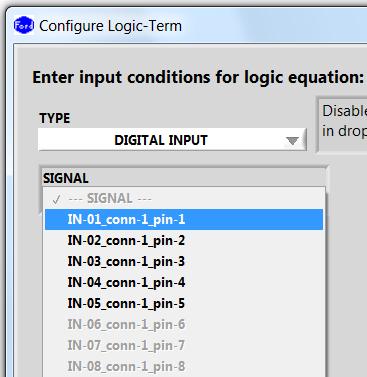 1 Digital Input Signals Figure 18: Dialog Box - Input Conditions - Digital Input Signals This