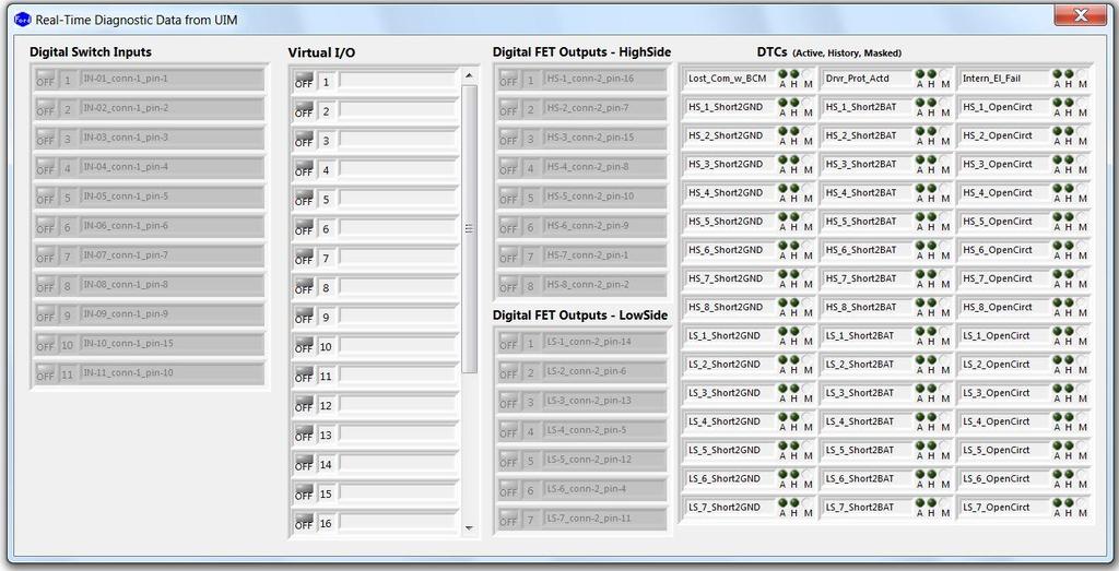 10 Debug / Diagnostics Screen In the event that the user would like to diagnose specific hardware issues, the Project Editor provides a screen to allow the user to actively monitor the state of