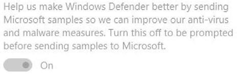 Windows Update Real-time protection Windows Defender Backup Recovery Cloud-based Protection Activation Find My Device For developers Privacy Statement Automatic sample submission Privacy Statement