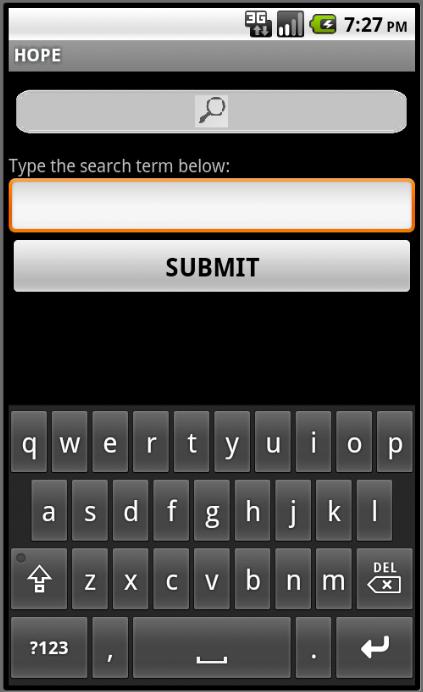 III. Searching Search Screen The HOPE system allows the user to search the system for specific features or menu items.