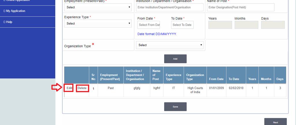 2. Profile Creation (One Time Activity) After click on ADD button, data will get added in table as