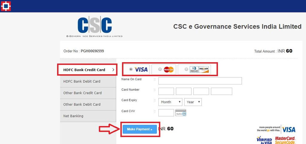 You can process payment through HDFC bank credit card, HDFC bank Debit card, Other bank credit card, Other bank Debit Card Net Banking.