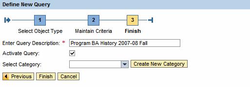 Step3: Final step. Fig. 8. Create Query In this step, you should give a reasonable name to the query, which should include the parameters you have specified.