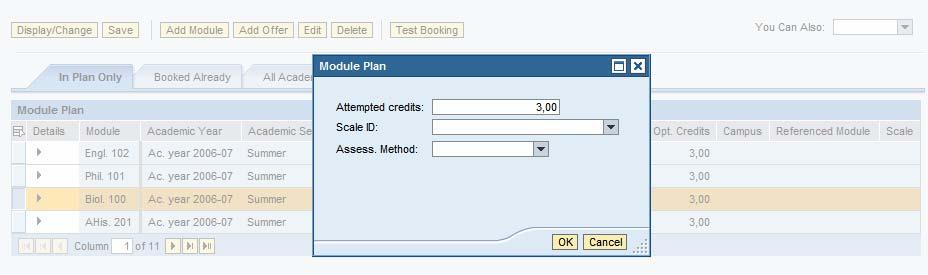 To add an offer with event package to module plan, advisors can mark the row with both module and event package.