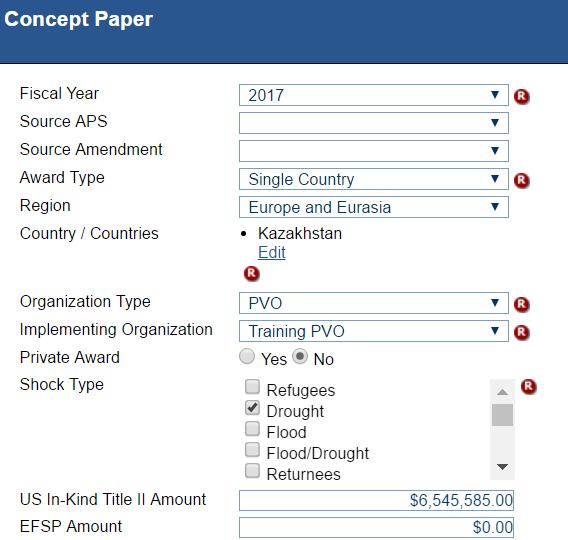 14. New Concept Paper Complete the following required fields: - Fiscal Year: (Required) Select the current fiscal year.