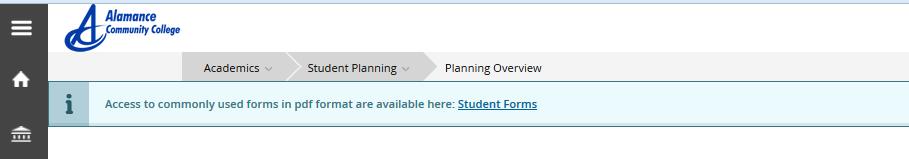 Student forms Access to ACC forms Click on Student Planning and then on Student Forms A page with links to Alamance Community