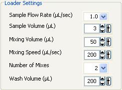Loader Settings The loader (HTS) settings shown in the Setup view are the current settings for the selected well or plate. You can modify these settings in either the Setup view or the Well Inspector.