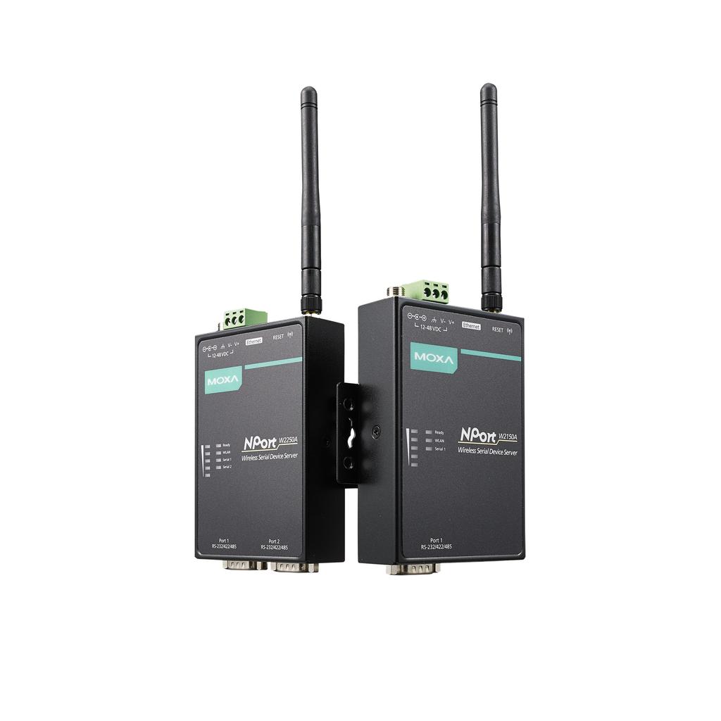 NPort W2150A/W2250A Series 1 and 2-port serial-to-wi-fi (802.11a/b/g/n) device servers with wireless client Features and Benefits Links serial and Ethernet devices to an IEEE 802.