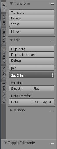 ` Chapter 3- Creating & Editing Objects The Tool Shelf The Tool Shelf is one of the biggest changes in recent years and