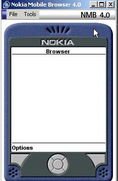 Fig. 1. Nokia Mobile Browser 4.0 SDK For this type of content, NMB must be configured to use either an external WAP gateway or Nokia WAP Gateway Simulator (NWGS).