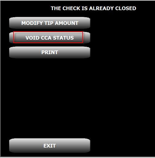 Click on VOID CCA STATUS Note: Voiding a credit card cca status will release