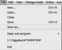 9. Utilize programs of PC type incompatible with GX Developer Step 6: Save programs Select "File" ->