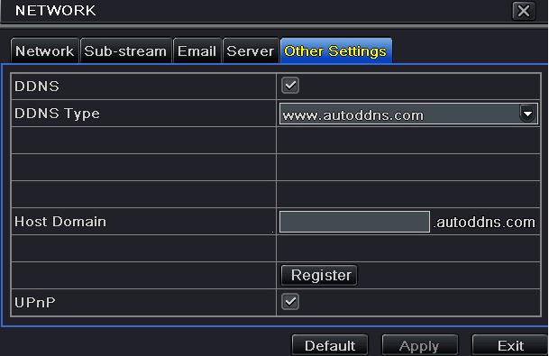 dvrdydns at the DDNS Sever pull down list box and input user name and password.