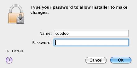 Click Continue Install button,the following window will pop up: Input the name and password of Apple PC and then click OK to