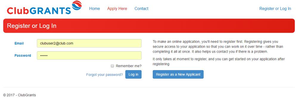 Before applicants can complete an application form, they will need to register. 3. Applicants will see the below screen.