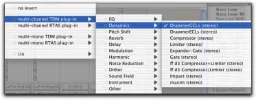 Plug-In Menus by Category In Pro Tools 6.4, plug-ins are automatically organized by category (effect type).