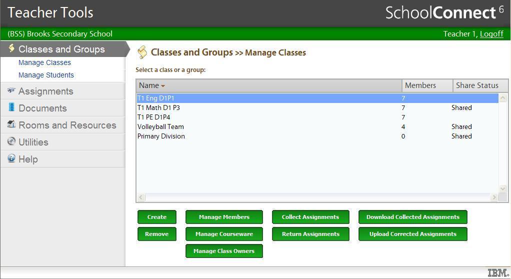 Manage Classes This page is the heart of the SchoolConnect Classroom Management system. Here, the teacher creates their virtual classroom through these activities. Creating and removing classes.