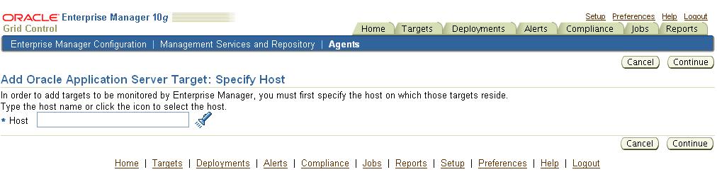 The Add Oracle Application Server Target: Specify Host page is displayed.