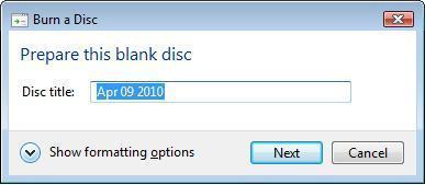 Burn a Disc prompt will appear. Click Show formatting options. 4.