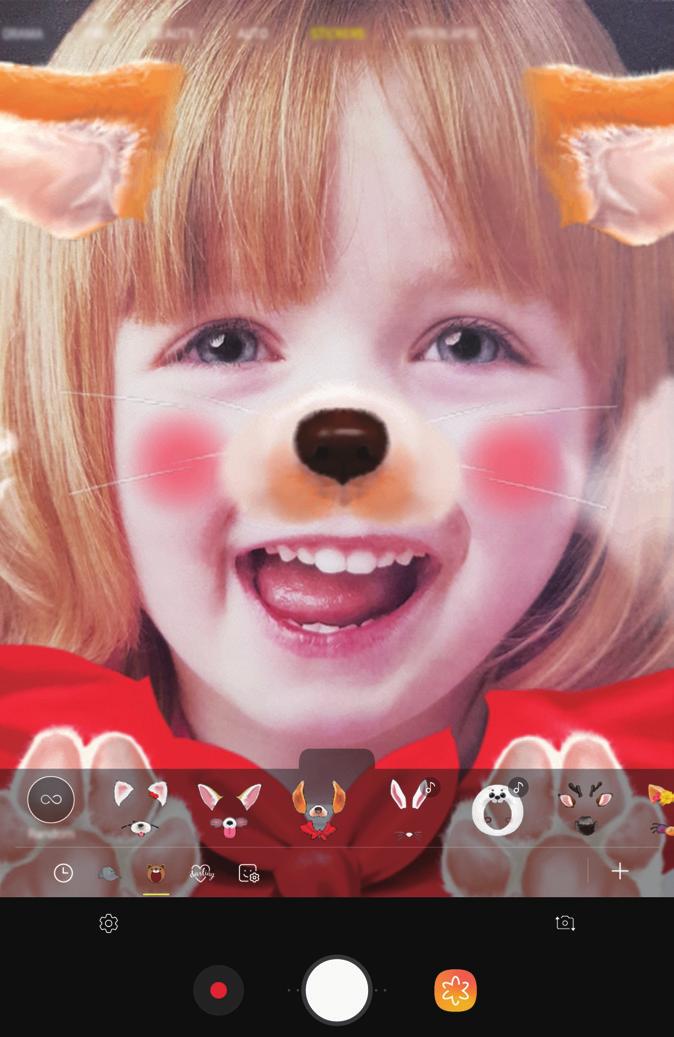 More fun with live stickers Capture photos and videos with various live stickers. As you move your face, stickers will track with your movements.