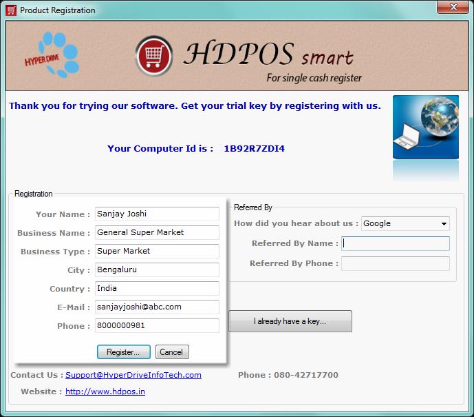 Application Registration Once you have downloaded and installed the application installer MSI file from http://www.hdpos.