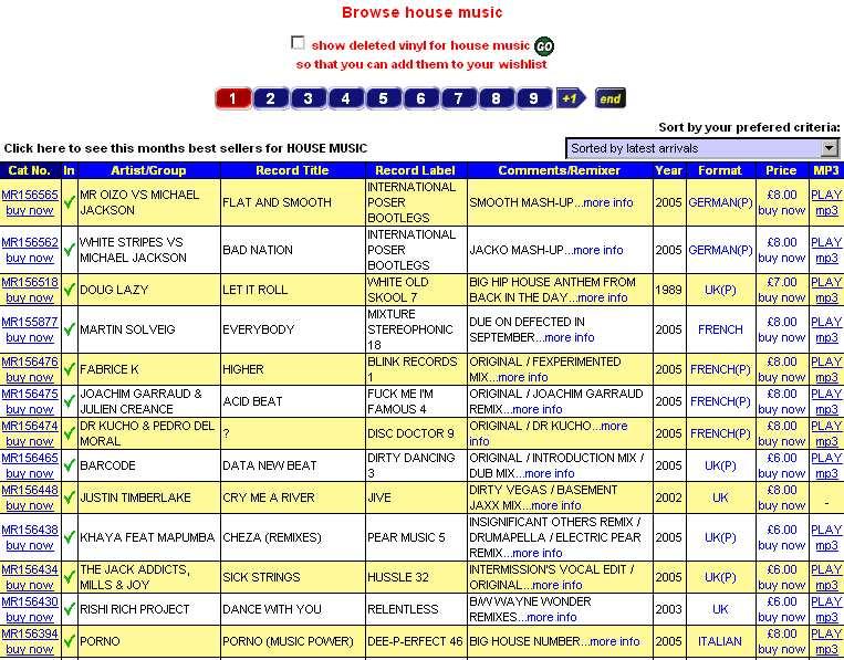 Figure 6.4.1b Screen shot of www.htfr.com In many house music record web sites there is no sleeve image [17].