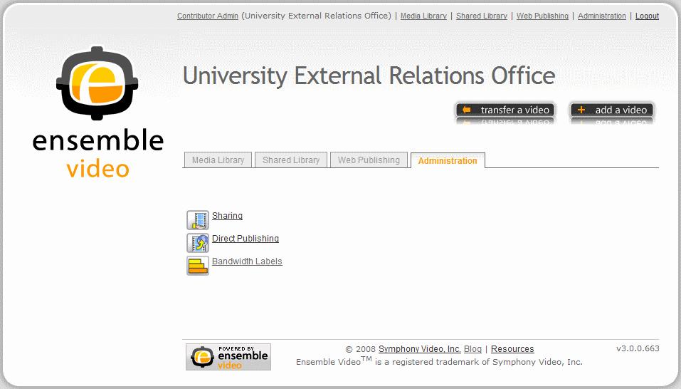Administration Tab The Administration tab provides access to the various areas where you can customize content settings and set up sharing permissions.