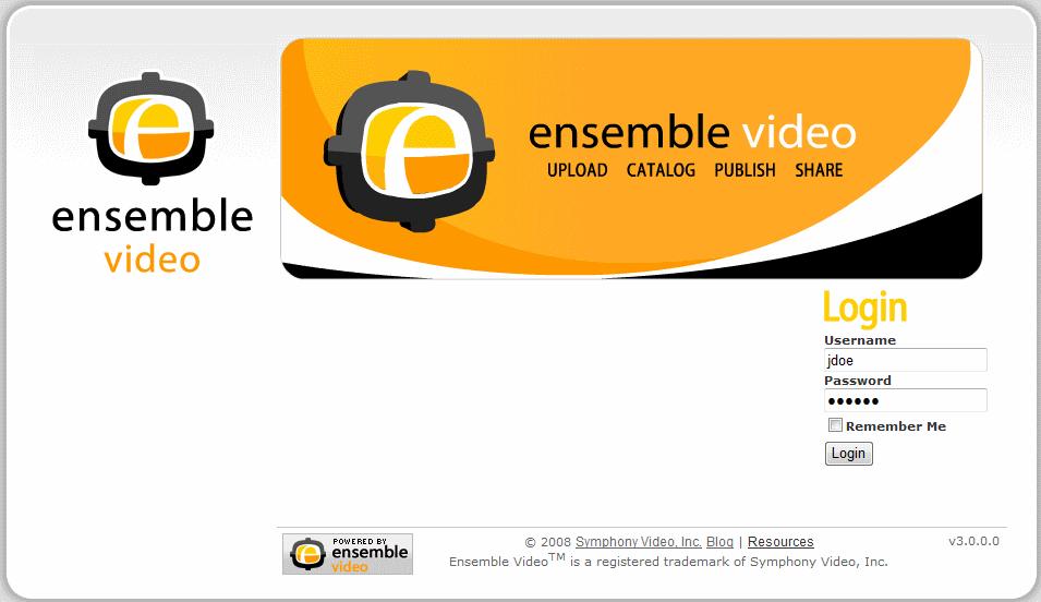 Getting Started Log In To Ensemble Video Point your Web browser to the Web address of the Ensemble Video implementation for your organization or consortia.