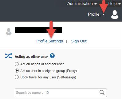 Updating Profile (Personal Information) 1. From the Concur toolbar, click on Profile and select Profile Settings to update your profile, to change password, or to set up delegates. 2.