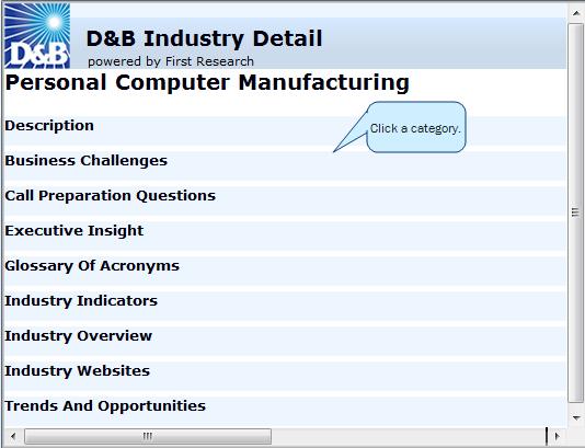 3. In the D&B Industry Detail window, double-click any of the links for the