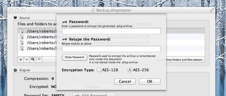 password inserted any time you close and reopen it in case the Encrypted option is on for the document. In the preferences you can set also the minimum password length.