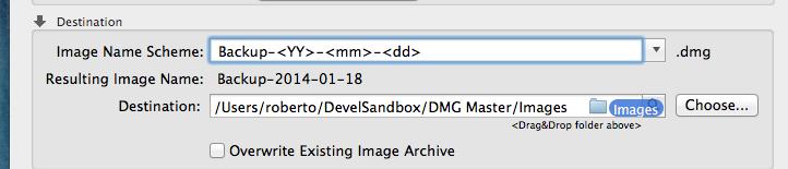Image name can be completely different then the document name As an example if you digit Backup-<YY>-<mm>-<dd> the resulting image name will be Backup-2009-06-11 if you are creating the archive on