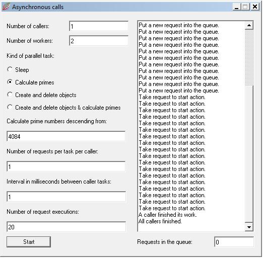 Appendix 12 Application GUI The following form enables you to control the example application. The left side of the form represents the input area for each of the parameters you can change.