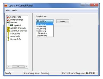 Software control panel 1. Sample rate settings Select your desired sampling rate from 44.1kHz to 192kHz on the pull down window shown in Diagram 24.