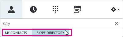 to My Contacts and Skype Directory: 2. If the person you are searching for is in your organization, keep the My Contacts tab selected (that's the default).