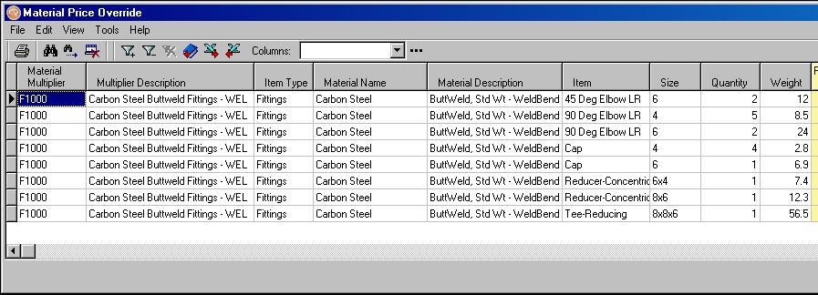 obtain quotes on Carbon Steel items. This feature makes it easy to obtain quotes only on those items.