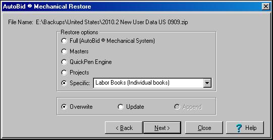 MCAA Labor Book Update 1. Click Specific and then select Labor Books (individual books) from the list. Make sure the Overwrite radio button is selected. Click Next. 2.